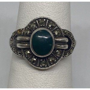 925 STERLING SILVER RING WITH MALACHITE SIZE 5